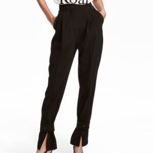 H&M Womens 4 Black High Rise Pleated Tapered Pants w/ Ankle Cuff Old Money